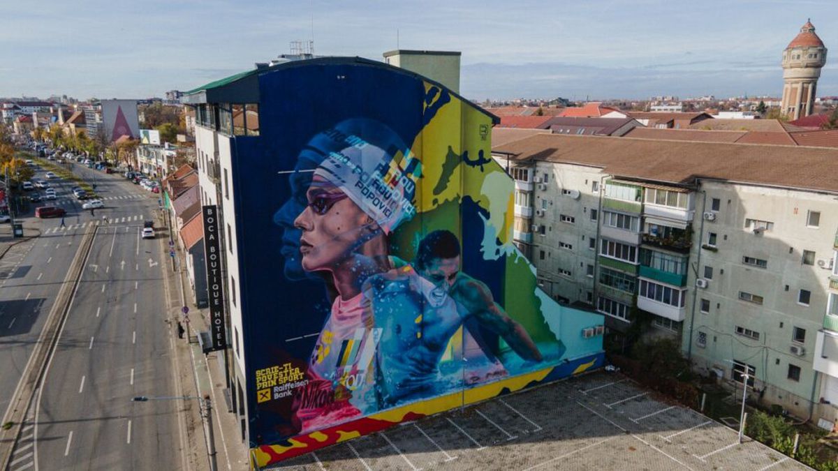 David Popovici, în centrul unui alt mural uriaș: „Povestea lui merită să fie spusă tinerilor din România”