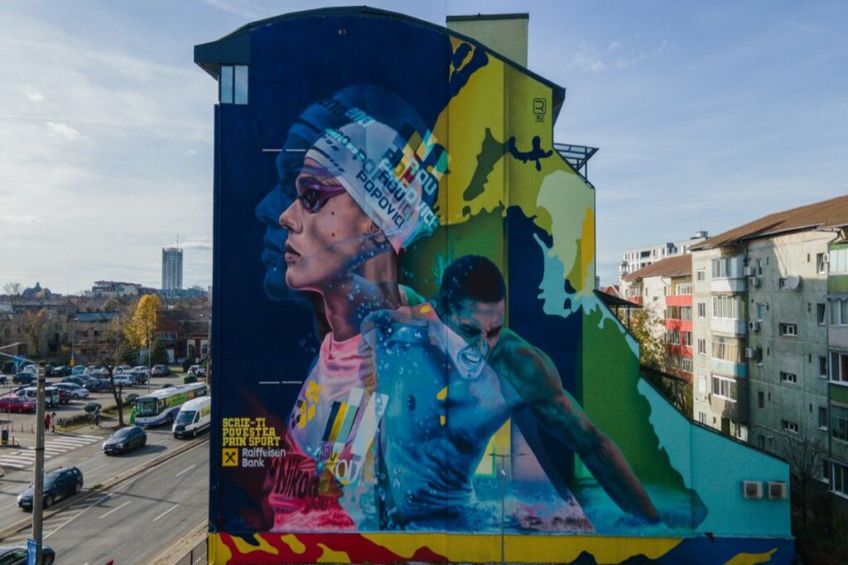 Mural David Popovici în Timișoara / foto: asociatia-edit.ro