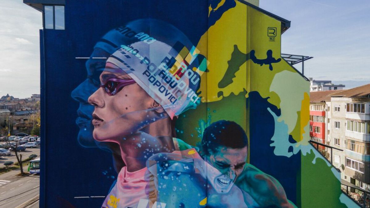 Mural David Popovici în Timișoara