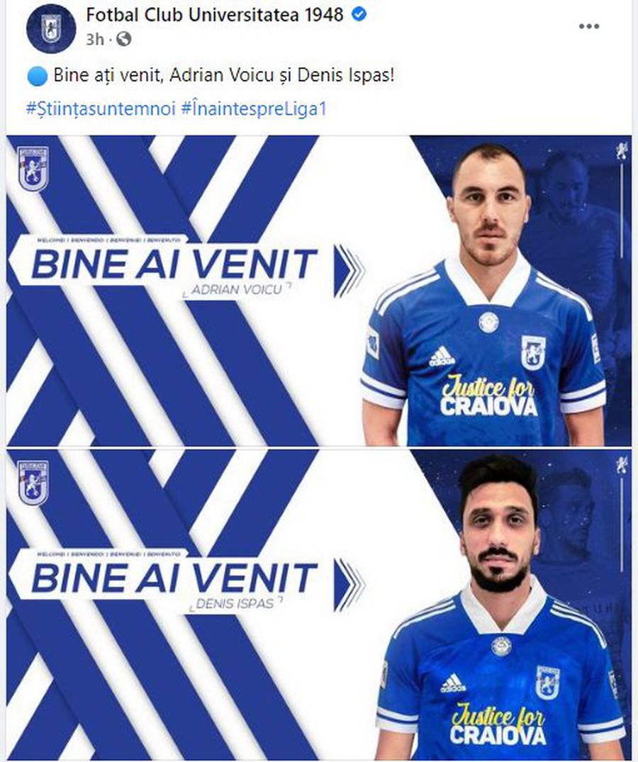 OFICIAL FC Universitatea Craiova mută pe piața transferurilor! Alte două achiziții anunțate de liderul din Liga 2