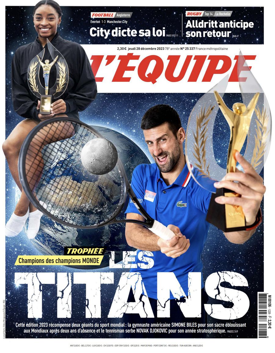 Novak Djokovic și Simone Biles au fost declarați „campionii campionilor” în 2023 de către prestigiosul ziar francez L’Equipe