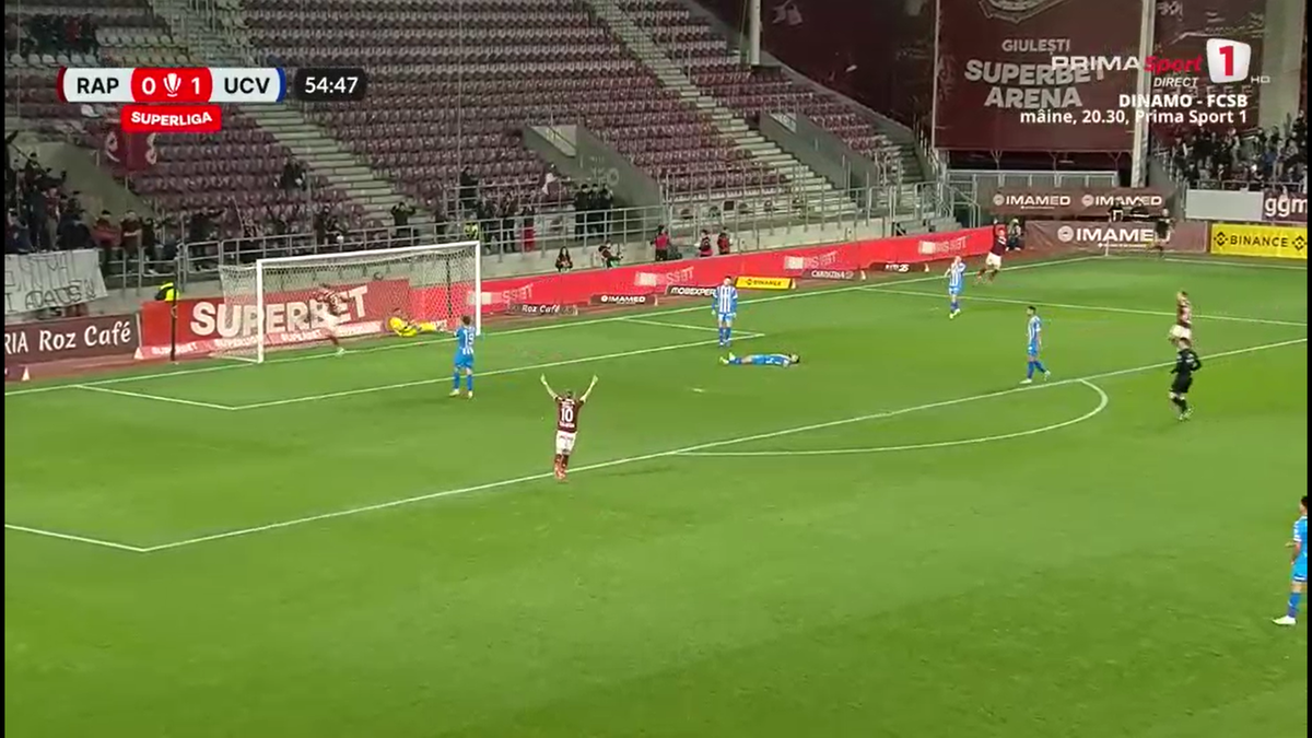 Fază ULUITOARE în Rapid - Craiova! Mirel Rădoi a răbufnit când a văzut autogolul