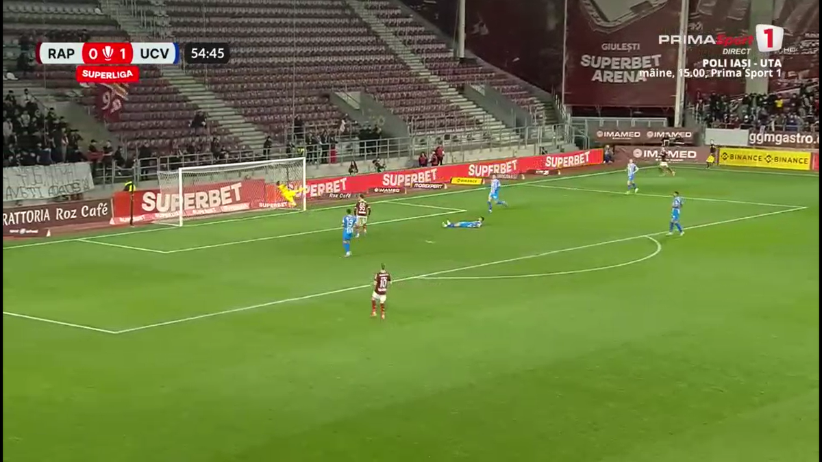 Fază ULUITOARE în Rapid - Craiova! Mirel Rădoi a răbufnit când a văzut autogolul