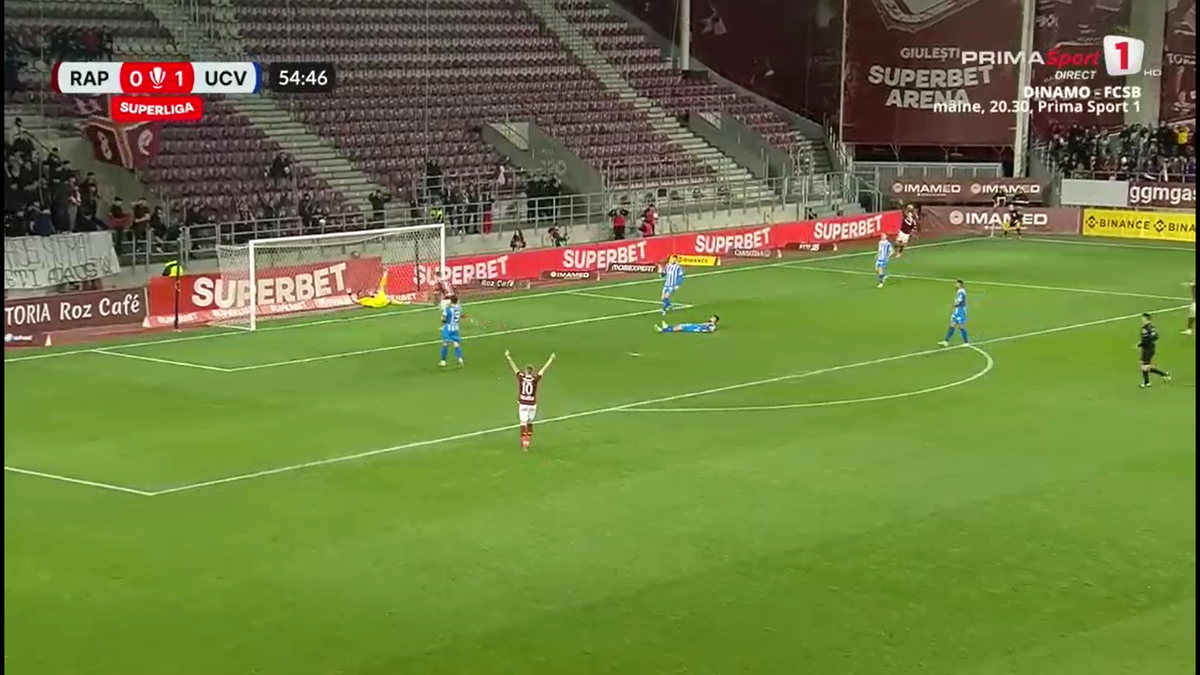 Fază ULUITOARE în Rapid - Craiova! Mirel Rădoi a răbufnit când a văzut autogolul