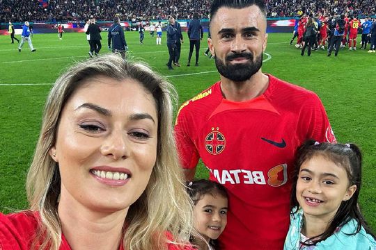 Valentin Crețu, soția și copiii, după meciul în care FCSB a devenit campioană / Sursă foto: instagram.com/valentincretu89/, instagram.com/madalinamariacretu/