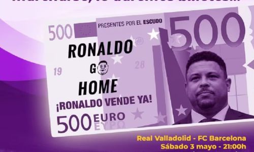 Așa arată bancnotele fake de 500 de euro în culorile lui Valladolid și cu chipul lui Ronaldo / Foto: X