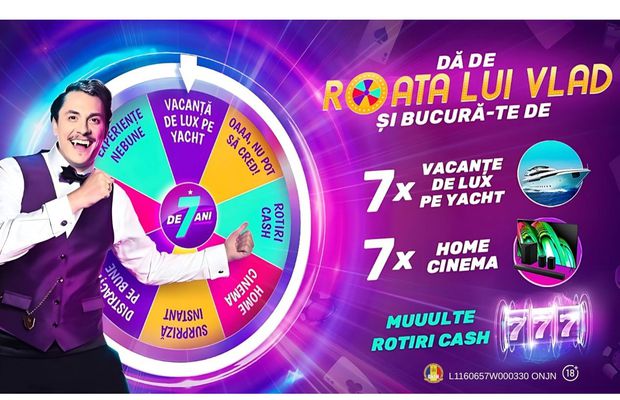 Roata Vlad Cazino, din nou în acțiune: vacanțe pe yacht, sisteme Home Cinema și multe alte premii zilnice
