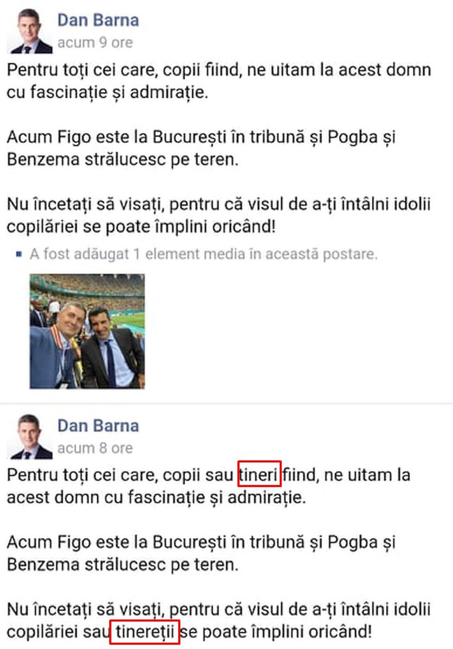 Dan Barna, ironizat după ce s-a fotografiat la tribuna oficială cu Luis Figo: „Hagi și Gică Popescu tot la tribuna a doua sunt?”