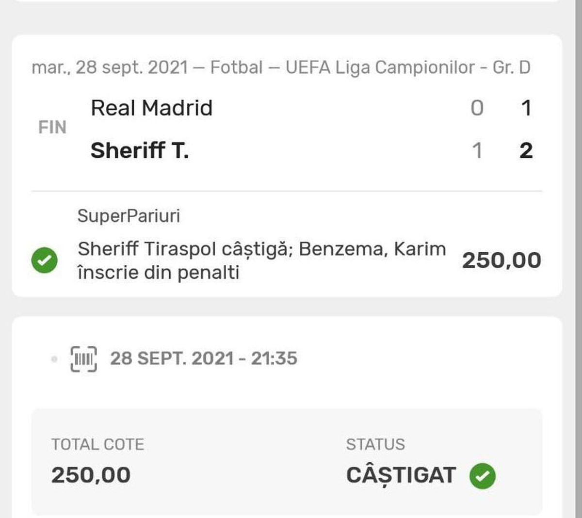 Bilete Real Madrid - Sheriff Tirapsol