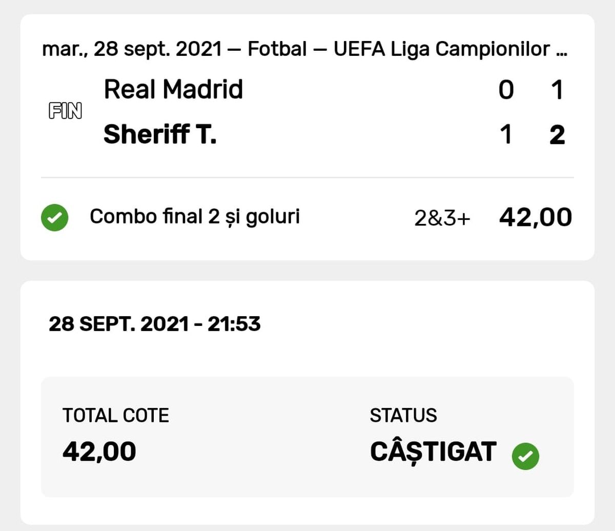 Bilete Real Madrid - Sheriff Tirapsol