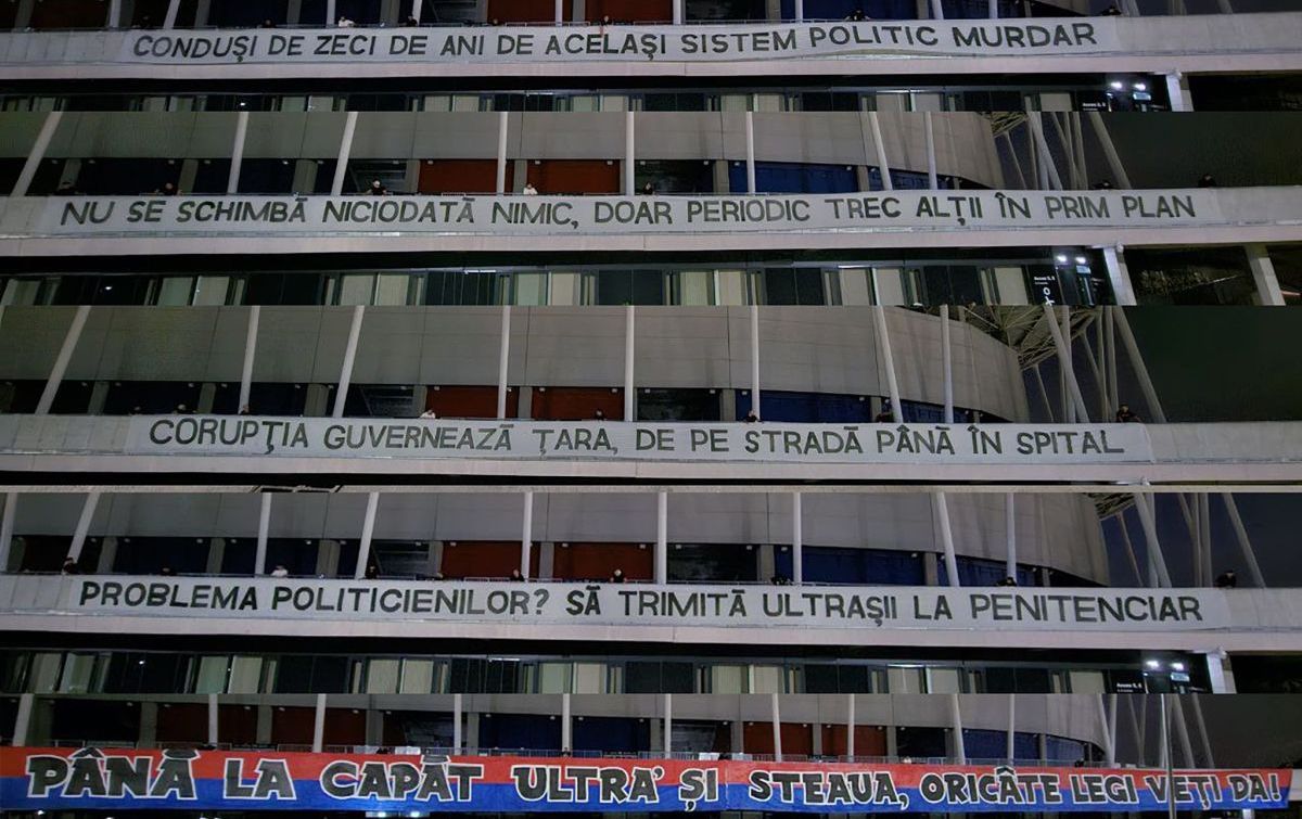 Mesajele Peluzei Sud Steaua care au fost interzise la meciul cu U Cluj: „Jandarmeria și FRF se transformă într-un motor odios de cenzură”