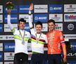 Ben O'Connor, Tadej Pogacar și Mathieu van der Poel pe podium  FOTO Imago Images