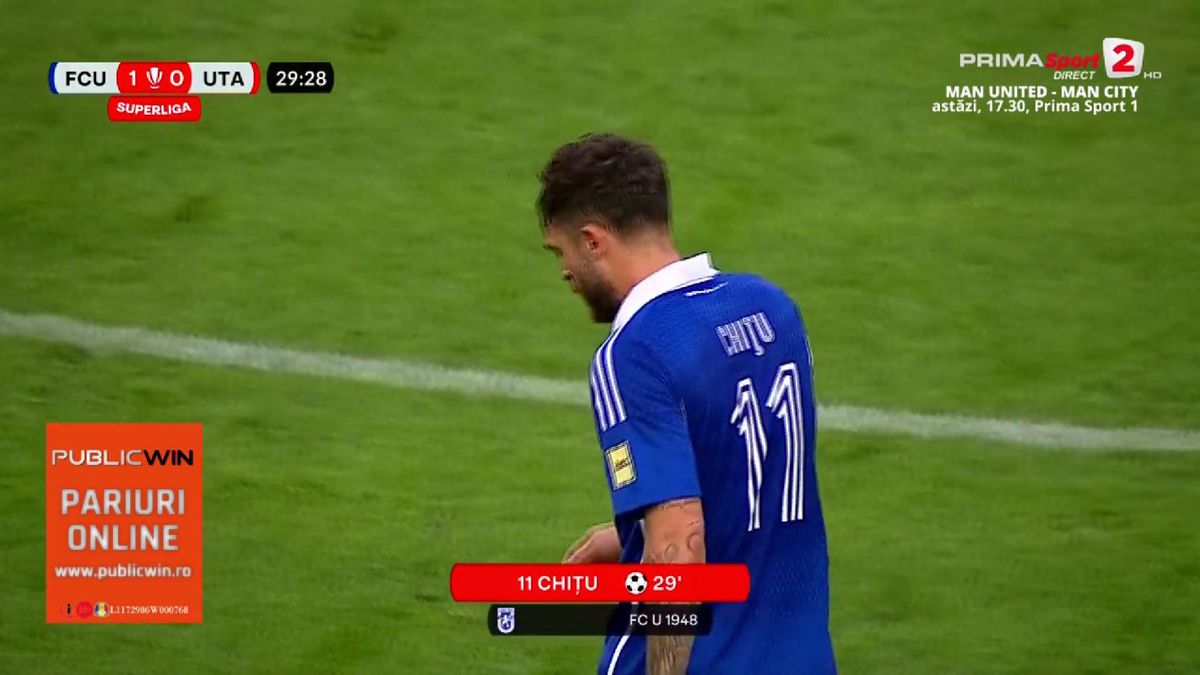 Prima repriză a meciului FCU Craiova - UTA, marcată de trei faze de arbitraj » Marian Barbu a avut nevoie de ajutorul VAR în două rânduri