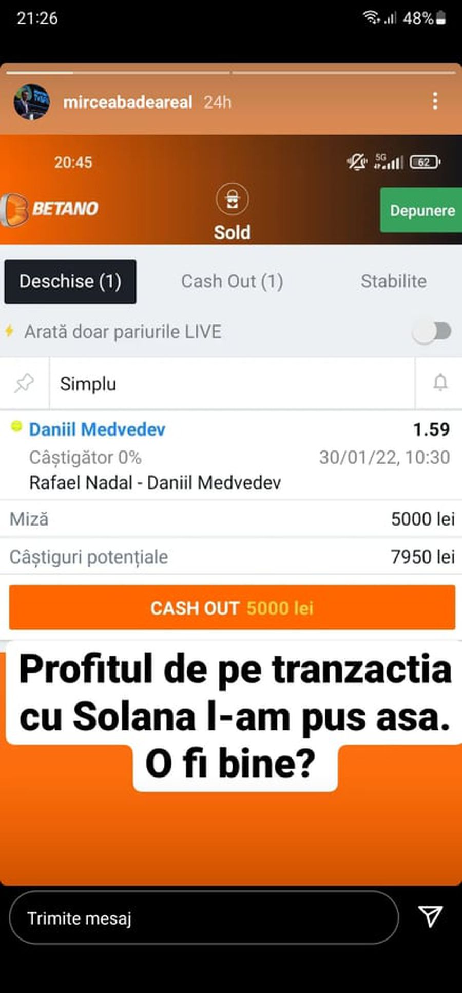 Mircea Badea „s-a fript” iar! Cât pariase pe victoria lui Medvedev cu Rafael Nadal, în finala Austalian Open