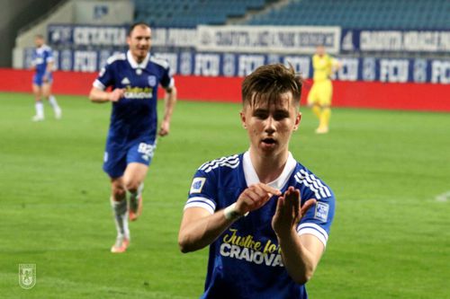 Alexandru Blidar (18 ani) a marcat golul de 3-1, primul al lui în tricoul lui FC U Craiova. Sursa foto: facebook