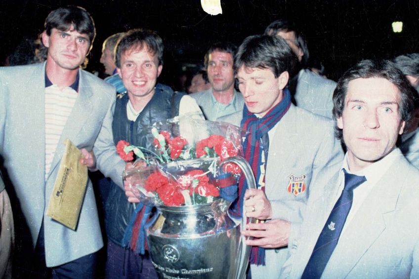 De la stânga la dreapta: Ștefan Iovan, Peter Clement (fotoreporter), Valentin Ceaușescu, Tudorel Stoica și Lucian Bălan. Foto: arhivă GSP