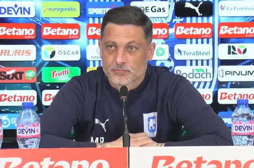 Mirel Rădoi, antrenorul Universității Craiova, a conferința de presă/ foto: captură Facebook @Universitatea Craiova