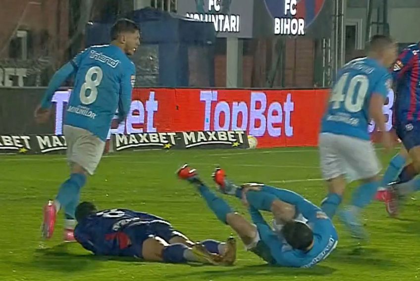 Alexandru Gîț s-a accidentat grav în Voluntari - FC Bihor // FOTO: captură Prima Sport