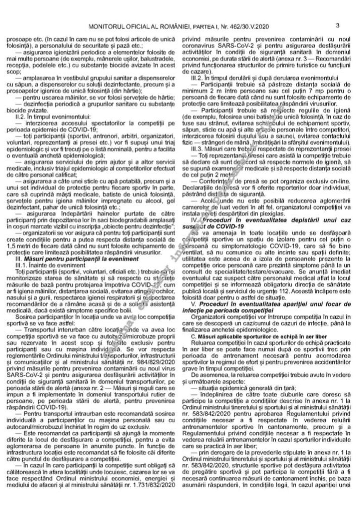 DOCUMENT Măsurile privind reluarea competițiilor, publicate în Monitorul Oficial: 3 informații esențiale vizează Liga 1