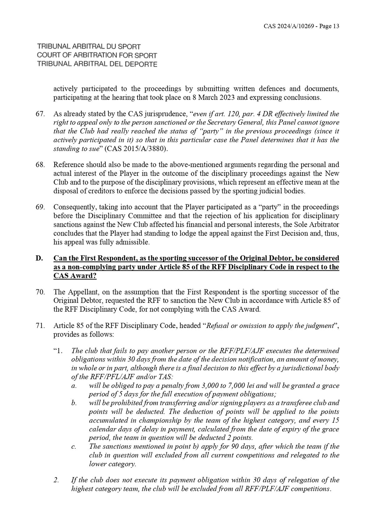 Decizie TAS Rapid - Ionuț Stancu