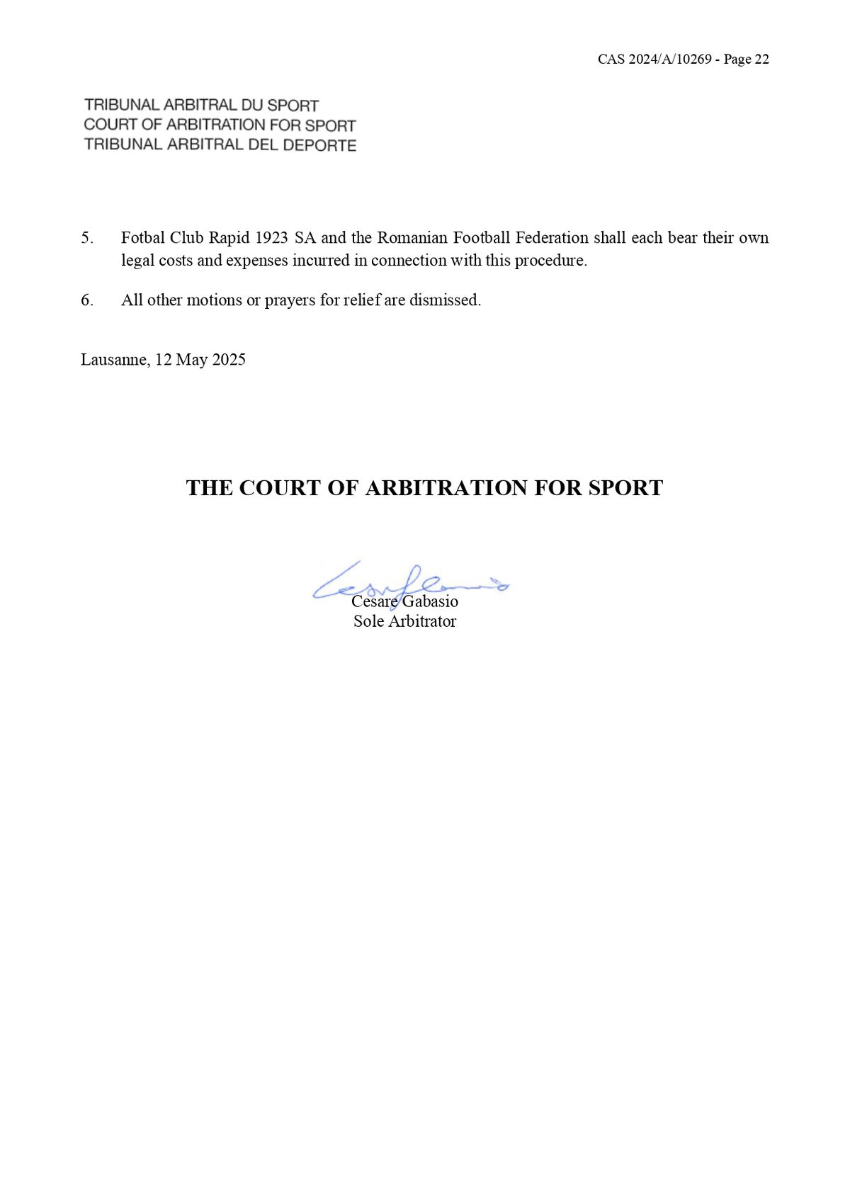 Decizie TAS Rapid - Ionuț Stancu