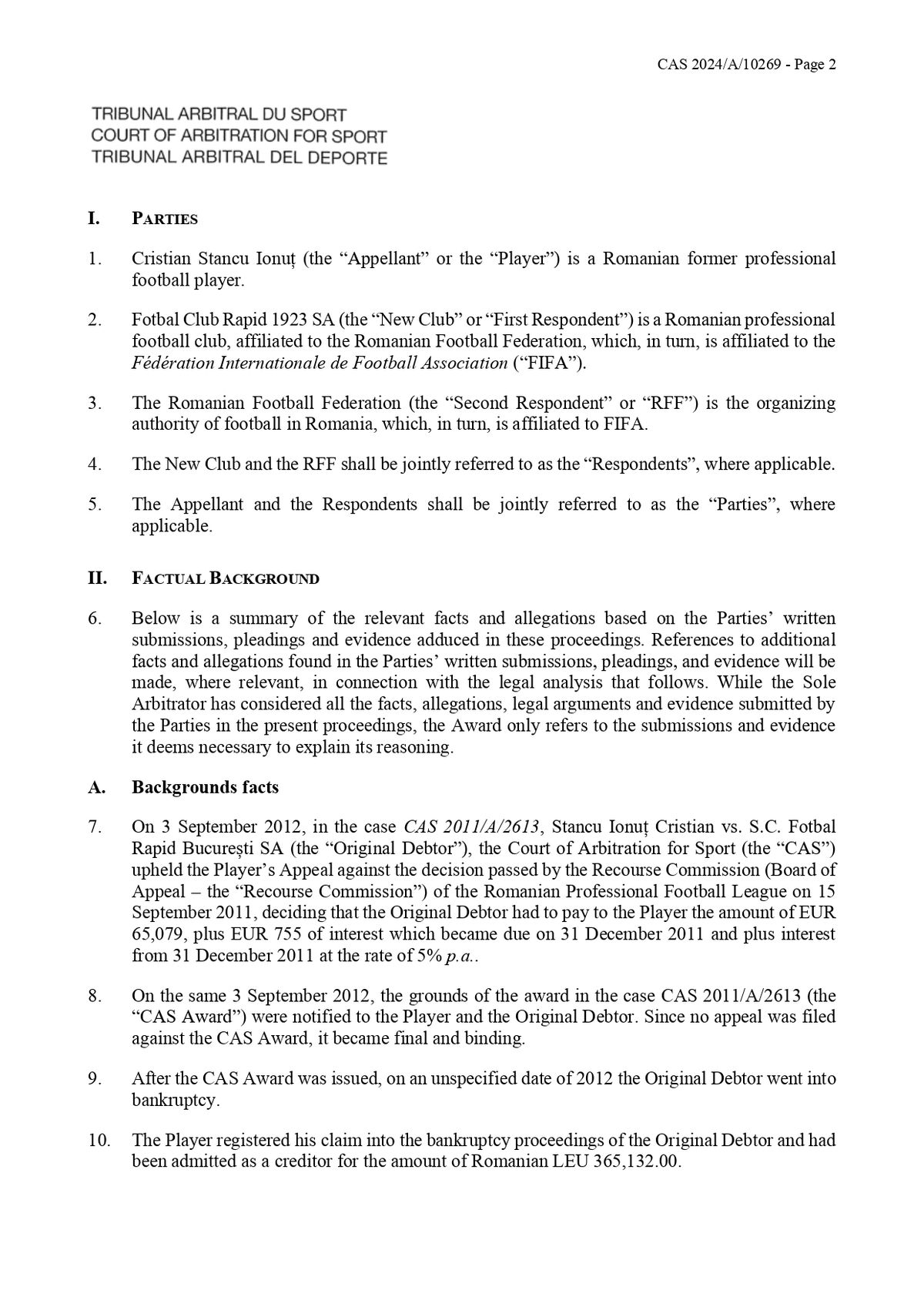 Decizie TAS Rapid - Ionuț Stancu