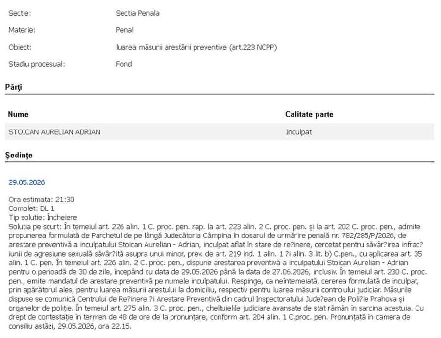 Președintele unui club sportiv din România, arestat preventiv pentru 30 de zile, după ce ar fi agresat sexual o minoră de 12 ani