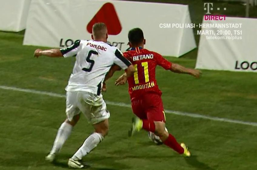 Momentul în care Dima îl împinge pe Moruțan // Sursă foto: captură Telekom Sport