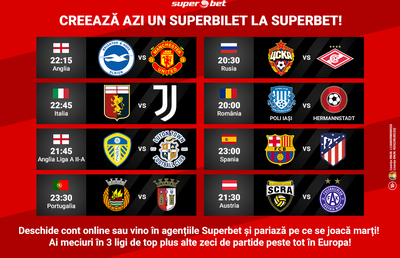 La fotbal e weekend toată săptămâna. Acestea sunt SuperMeciurile care îți pot aduce câștig azi. E marțea cu noroc! Pariază acum!