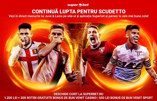 Lupta pentru Scudetto continuă în Serie A! Juventus și Lazio se duelează de la distanță. Ești gata să prinzi SuperBilete?