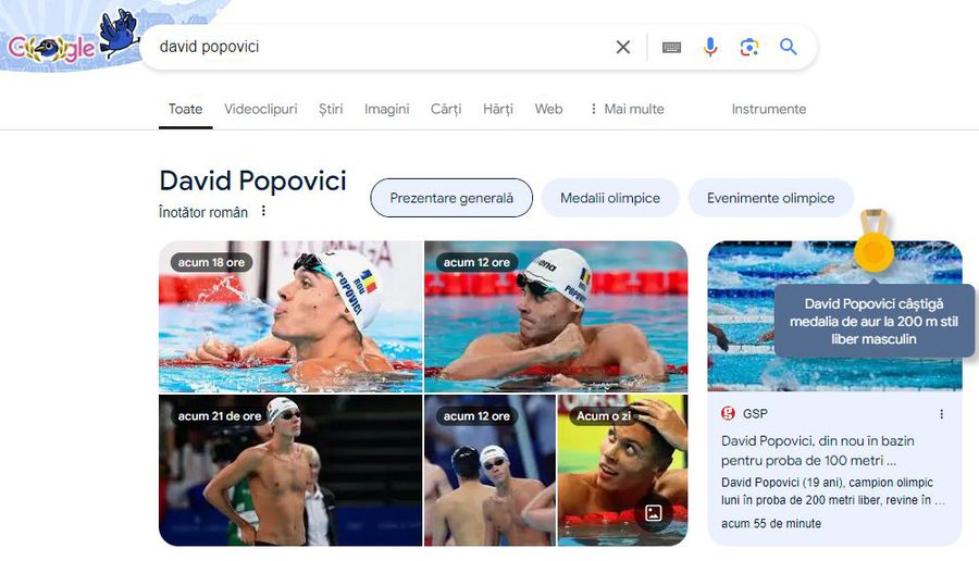 Sărbătorit și de Google! Ce se întâmplă la fiecare căutare cu numele lui David Popovici