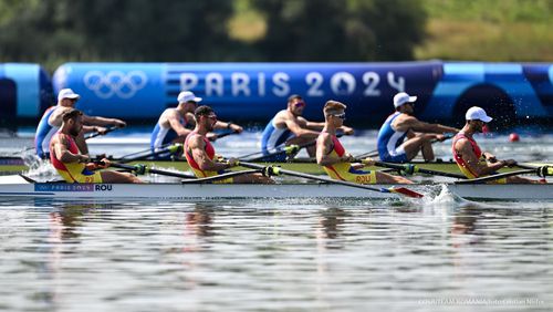 Canotorii din barca de 4 rame, Ștefan Berariu, Sergiu Bejan, Andrei Mândrilă și Ciprian Tudosă, la JO 2024 Foto: COSR