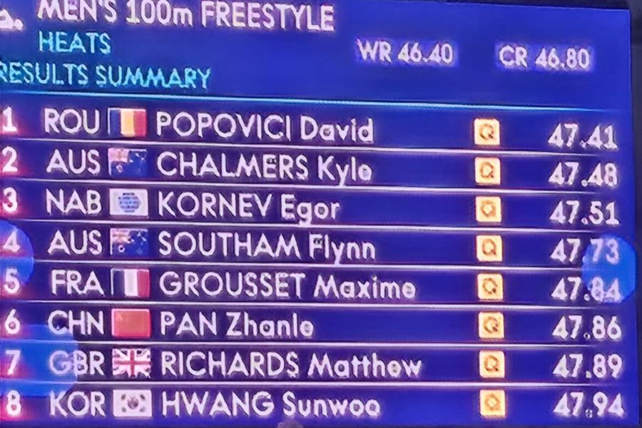 David Popovici s-a calificat în semifinale la 100 metri liber la Campionatele Mondiale de Natație de la Singapore