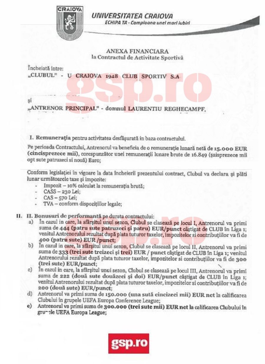 Gazeta a intrat în posesia contractului lui Reghecampf: nu are primă de titlu + toate clauzele din angajamentul cu Craiova