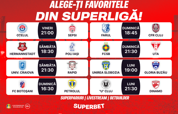 Meciuri tari în etapa a 8-a: alege-ți favoritele din SuperLigă!