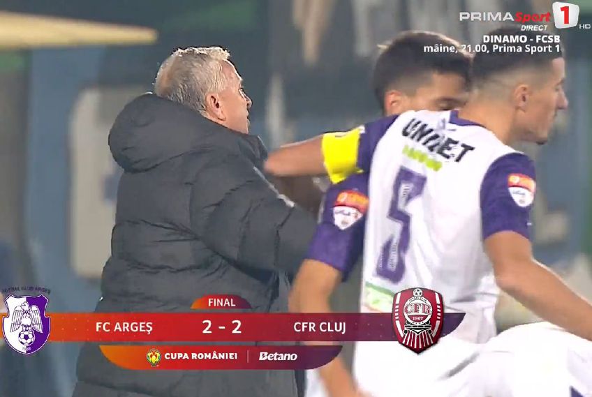 Dan Petrescu, nervos după FC Argeș - CFR Cluj / Captură Prima Sport 1