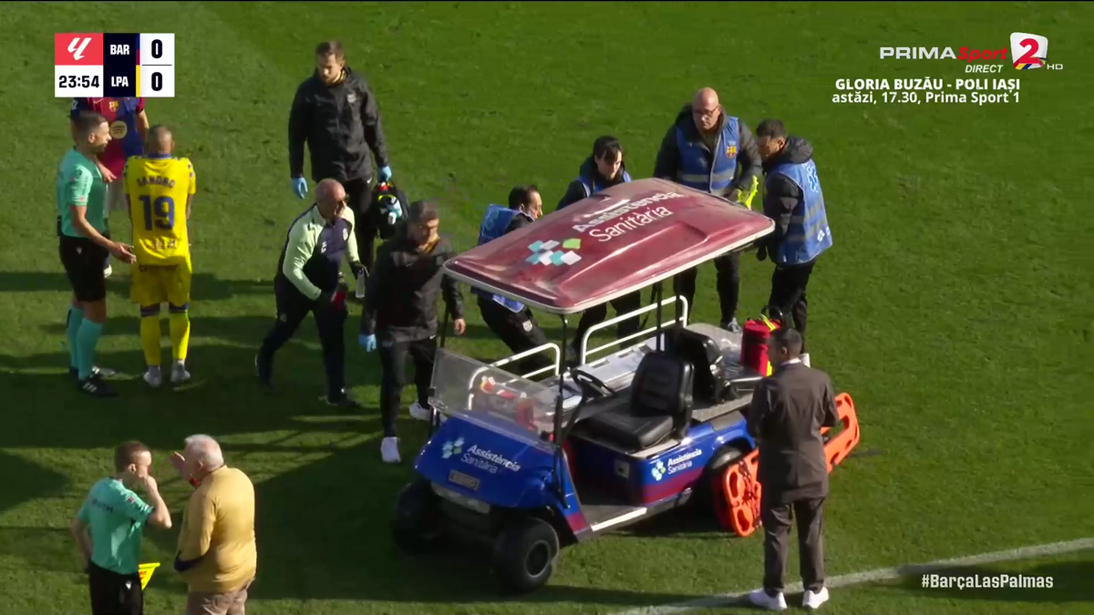 Clipe de panică în Barcelona - Las Palmas » Fotbalistul catalanilor a primit o lovitură în gât și nu se mai putea ridica