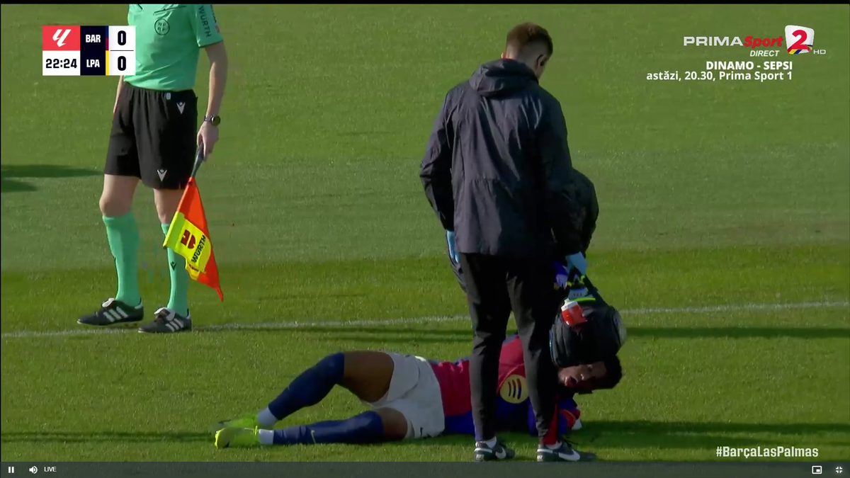 Clipe de panică în Barcelona - Las Palmas » Fotbalistul catalanilor a primit o lovitură în gât și nu se mai putea ridica