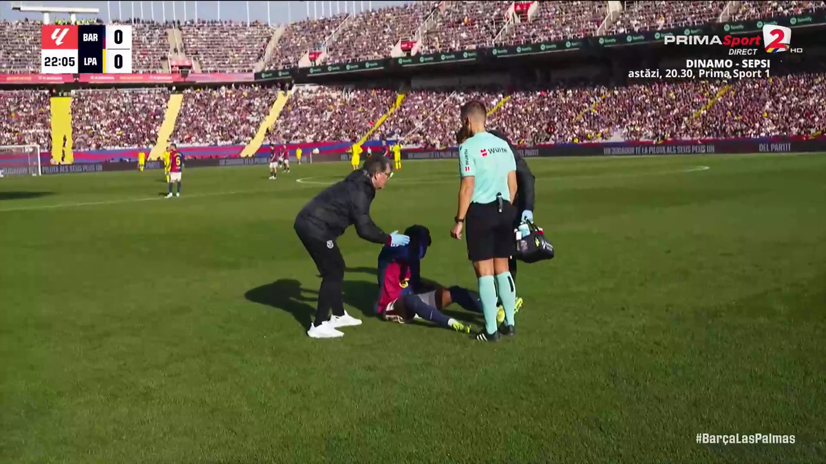 Clipe de panică în Barcelona - Las Palmas » Fotbalistul catalanilor a primit o lovitură în gât și nu se mai putea ridica