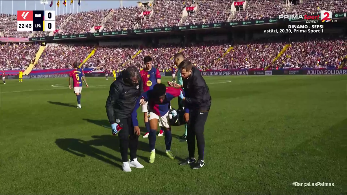 Clipe de panică în Barcelona - Las Palmas » Fotbalistul catalanilor a primit o lovitură în gât și nu se mai putea ridica