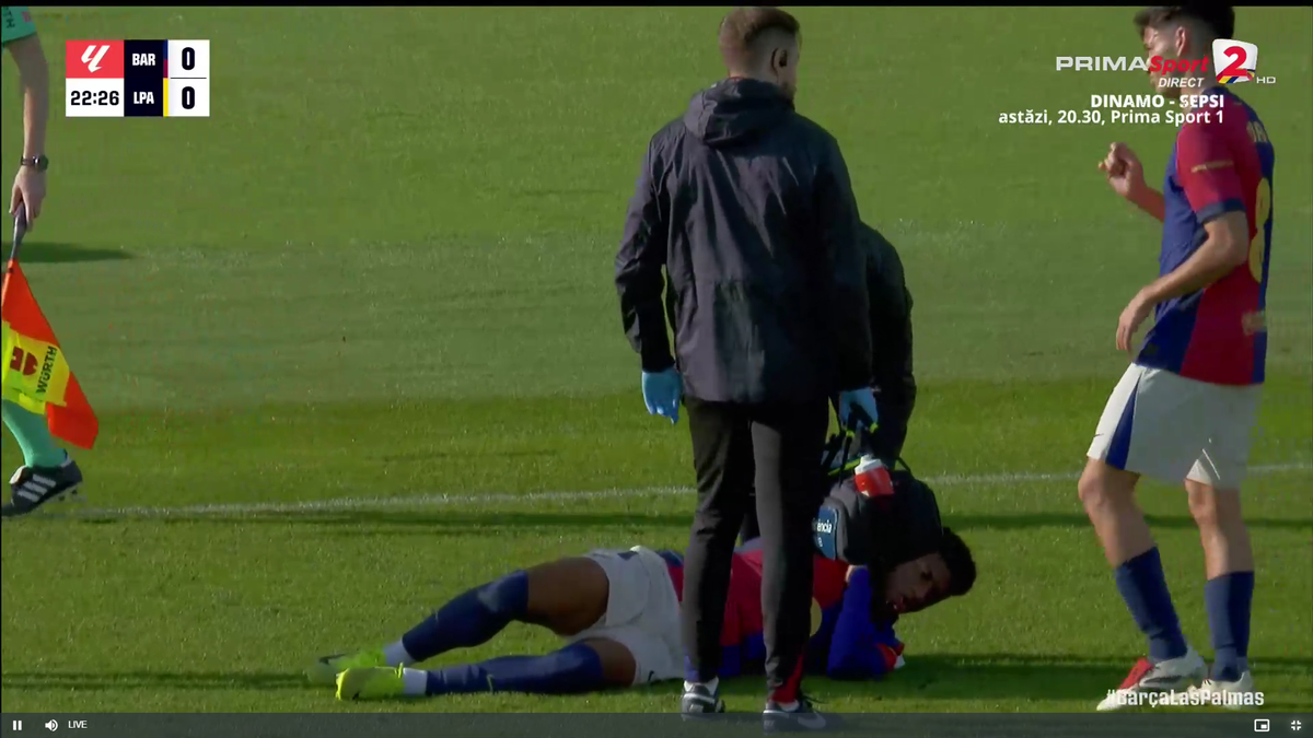 Clipe de panică în Barcelona - Las Palmas » Fotbalistul catalanilor a primit o lovitură în gât și nu se mai putea ridica