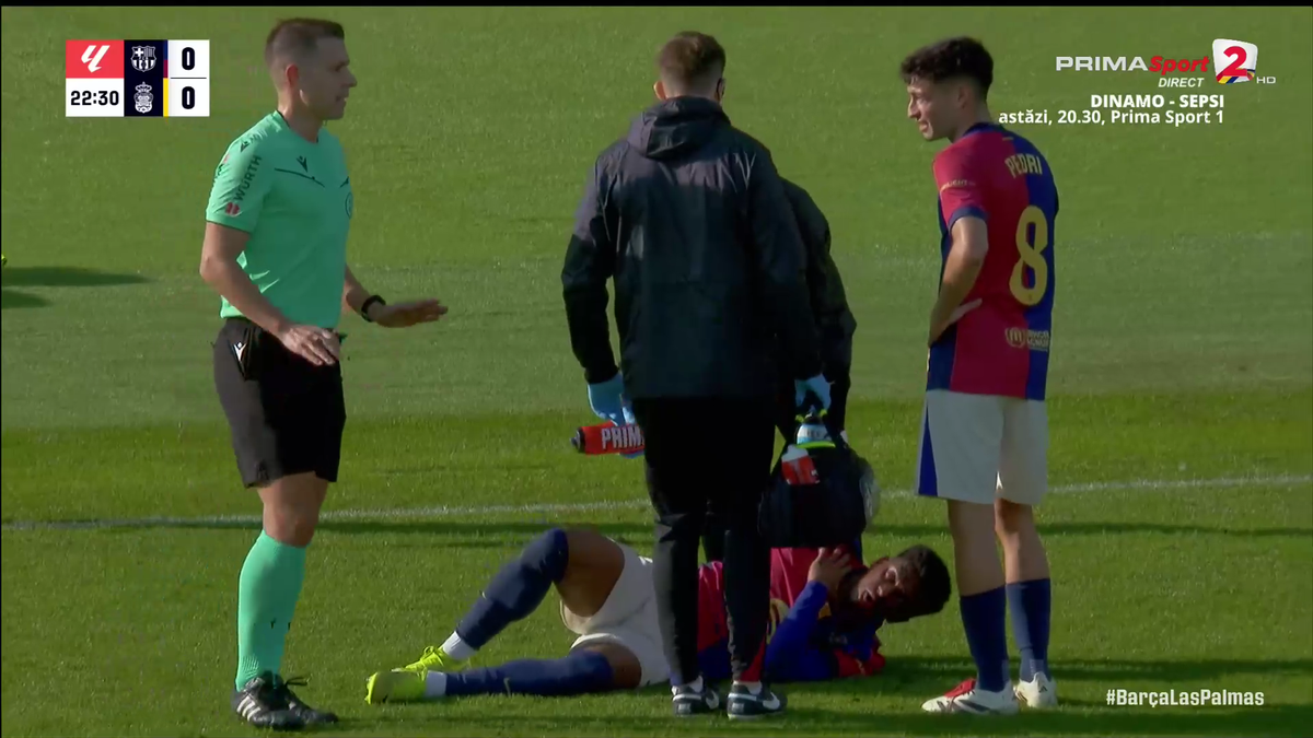 Clipe de panică în Barcelona - Las Palmas » Fotbalistul catalanilor a primit o lovitură în gât și nu se mai putea ridica
