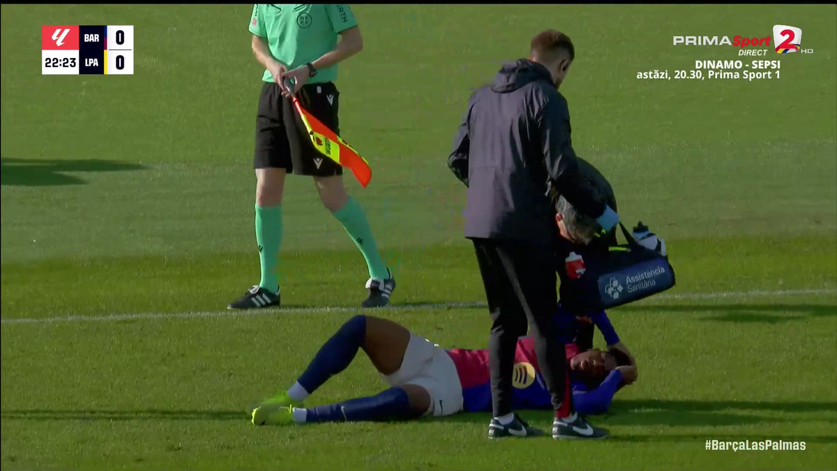 Clipe de panică în Barcelona - Las Palmas » Fotbalistul catalanilor a primit o lovitură în gât și nu se mai putea ridica