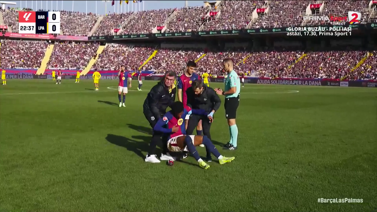Clipe de panică în Barcelona - Las Palmas » Fotbalistul catalanilor a primit o lovitură în gât și nu se mai putea ridica