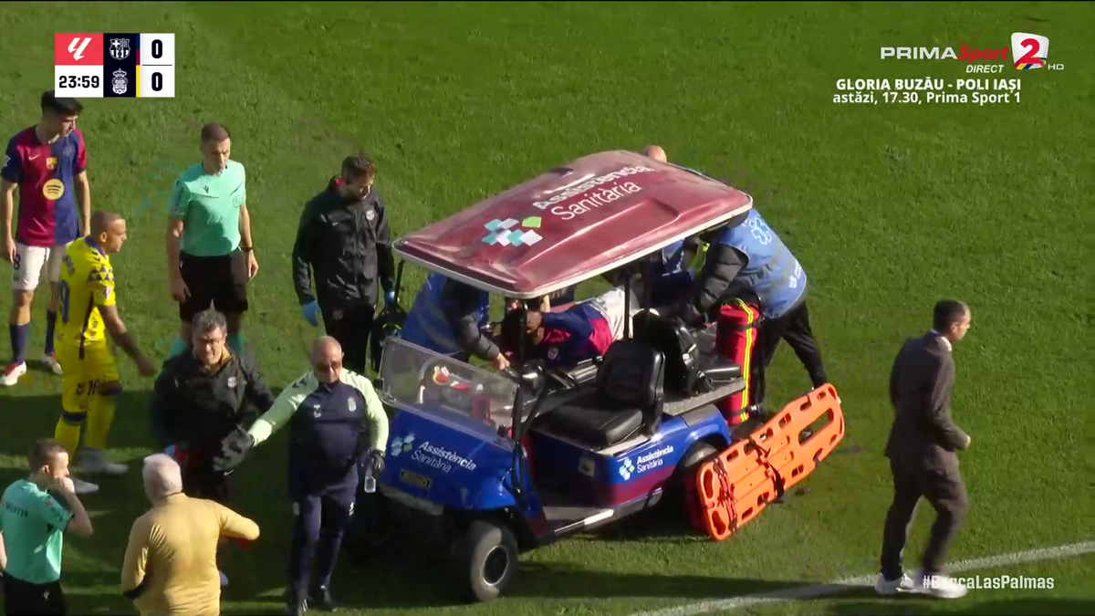 Clipe de panică în Barcelona - Las Palmas » Fotbalistul catalanilor a primit o lovitură în gât și nu se mai putea ridica