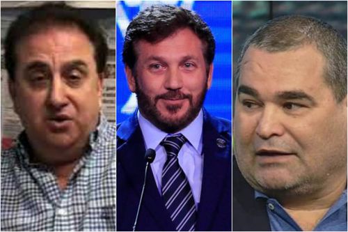 De la stânga la dreapta: Chiappetta (jurnalist), Dominguez (președinte CONMEBOL), Chilavert (fost portar)