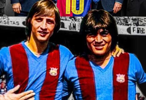 Hugo Sotil, alături de Johan Cruyff, în tricoul Barcelonei / Foto: Instragram sinfundamento7