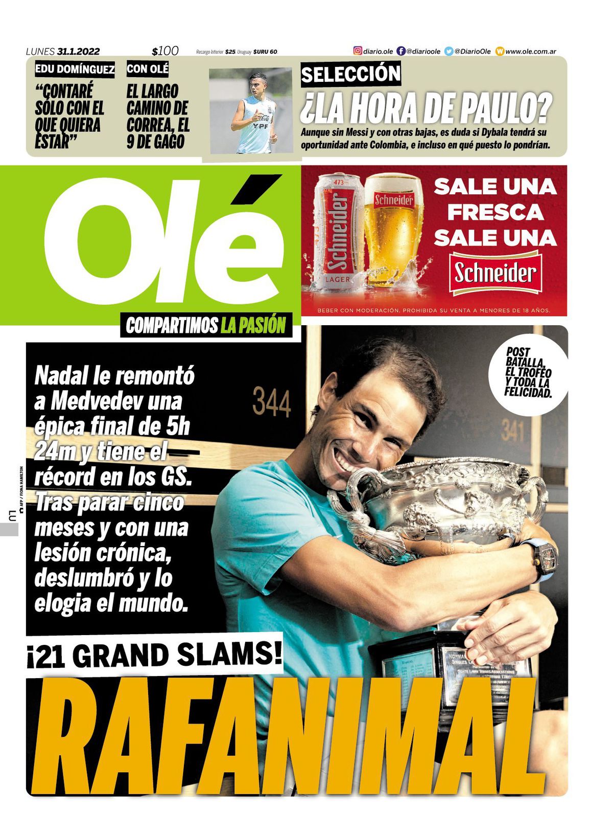 „Cel mai mare dintre cei mai mari” » Ediții de colecție ale presei internaționale, după victoria istorică reușită de Nadal la Australian Open