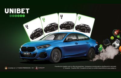 De la Unibet, pentru jucători: 5 BMW-uri și peste 1.000 de premii în următoarele 9 săptămâni