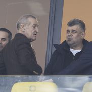 Gigi Becali, Marcel Ciolacu şi Viorel Hrebenciuc, în tribune la meciul FCSB - Manchester United 0-2 FOTO: Ionuţ Iordache (GSP)